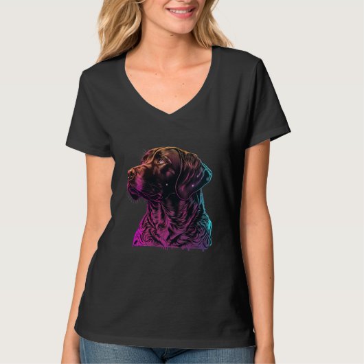 Chocolate Labrador Synthwave 80s Retrowave Aesthet T-shirt (Voorkant)