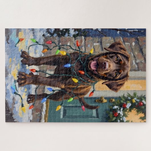 Chocolate Labrador Tangled in Christmas Lights Legpuzzel (Horizontaal)