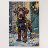 Chocolate Labrador Tangled in Christmas Lights Legpuzzel (Verticaal)