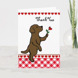 Chocolate Labrador Tiny Heart Flower Cartoon Bedankkaart
