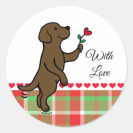 Chocolate Labrador Tiny Heart Flower Valentijn Ronde Sticker