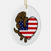 Chocolate Labrador & US Flag Heart 2 Cartoon Keramisch Ornament (Rechts)