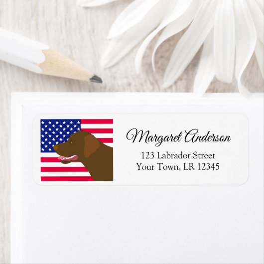 Chocolate Labrador US Flag Retouradres Etiket (Insitu)