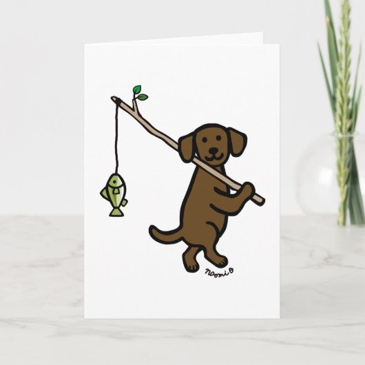 Chocolate Labrador Vissende Cartoon Kaart (Voorkant)