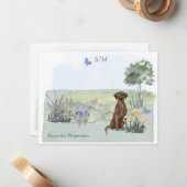 Chocolate Labrador Win Dog Monogram & Naam terug   Notitiekaartje (Voorkant / Achterkant in situ)