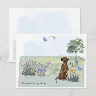 Chocolate Labrador Win Dog Monogram & Naam terug   Notitiekaartje