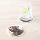 Chocolate Labrador Zandsteen Onderzetter (Zijkant)