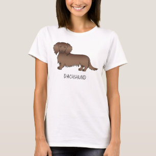 Chocolate Langharige Dachshond Cartoonhond & Tekst T-shirt