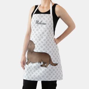 Chocolate Langharige Dachshund Cartoon Hond & Naam Schort