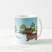 Chocolate Long Hair Cute Dachshund - Winter Forest Koffiemok (Voorkant rechts)