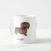 Chocolate Long Hair Dachshund Cartoon Dog & Name Koffiemok (Voorkant links)
