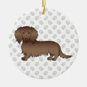 Chocolate Long Hair Dachshund Cartoon Dog & Text Keramisch Ornament (Voorkant)