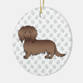 Chocolate Long Hair Dachshund Cartoon Dog & Text Keramisch Ornament (Links)