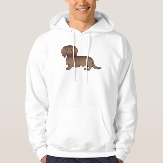 Chocolate Long Hair Dachshund Cute Cartoon Dog Hoodie (Voorkant)