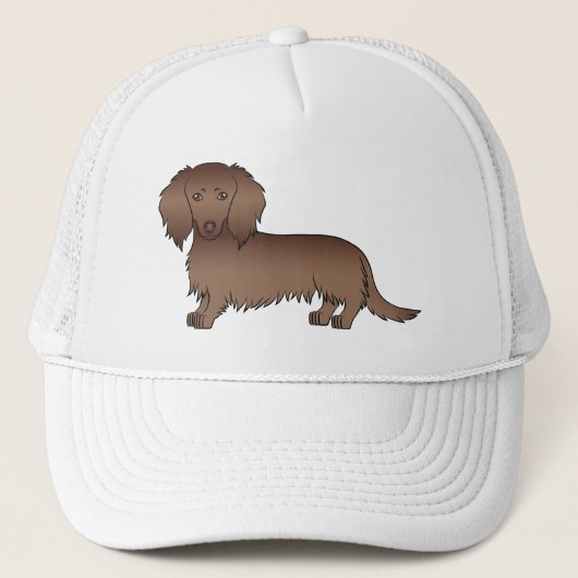 Chocolate Long Hair Dachshund Cute Cartoon Dog Trucker Pet (Voorkant)