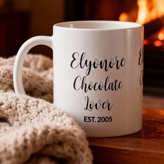 Chocolate Lover Black Script Personalized Name Est Koffiemok