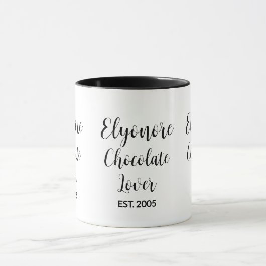 Chocolate Lover Black Script Personalized Name Est Mok (Midden)