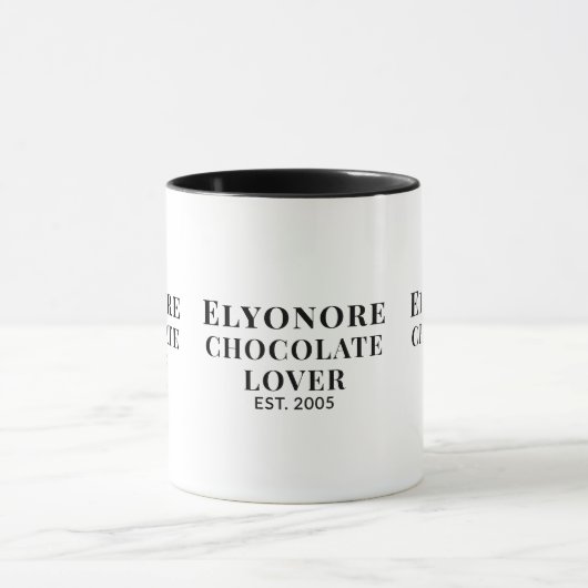 Chocolate Lover Black Script Personalized Name Est Mok (Midden)