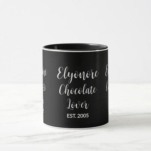 Chocolate Lover White Script Personalized Name Est Mok (Midden)