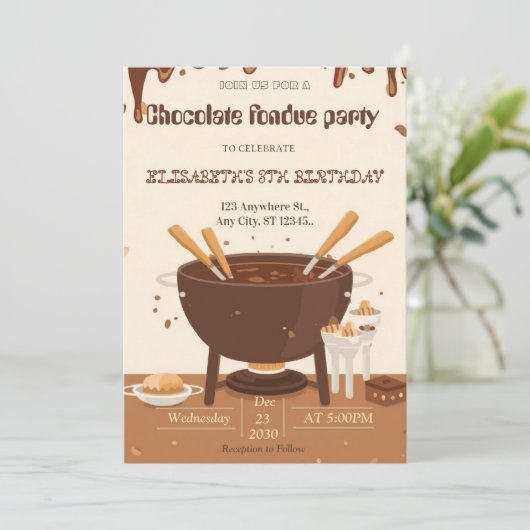 Chocolate Lovers Fondue Party Invitation Kaart (Staand voorkant)