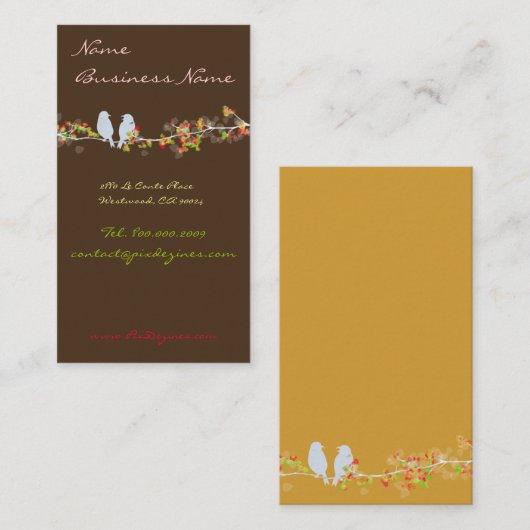 Chocolate+lovevogels op een tak/DIY-kleur Visitekaartje (Voorkant / Achterkant)