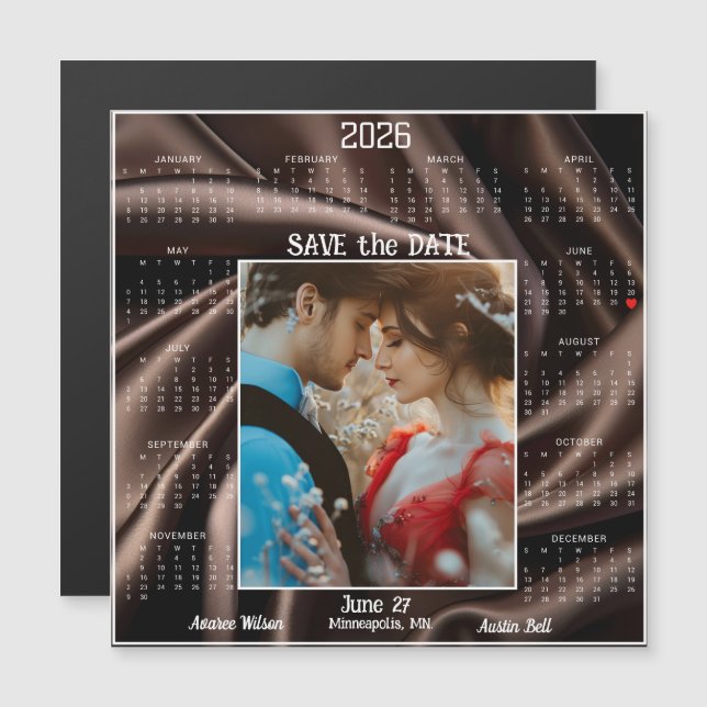 Chocolate Luxury Satin Save Date Engaged Couple (Voorkant / Achterkant)