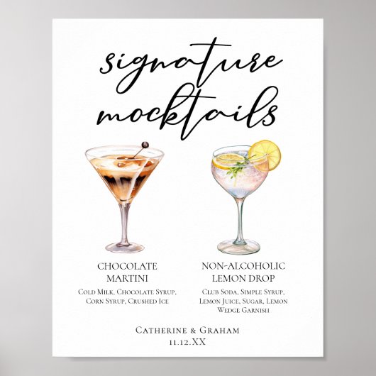 Chocolate Martini Lemon Drop Dessert Mocktail Menu Poster (Voorkant)