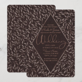 Chocolate Mauve Pink Leaves Botanical Wedding Kaart
