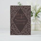 Chocolate Mauve Pink Leaves Botanical Wedding RSVP Kaartje (Staand voorkant)