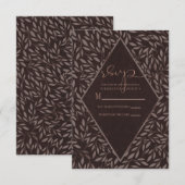 Chocolate Mauve Pink Leaves Botanical Wedding RSVP Kaartje (Voorkant / Achterkant)