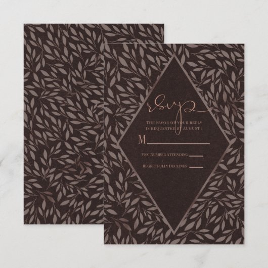 Chocolate Mauve Pink Leaves Botanical Wedding RSVP Kaartje (Voorkant / Achterkant)