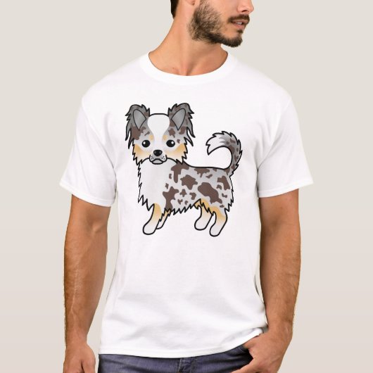 Chocolate Merle Long Coat Chihuahua Cartoon Dog T-shirt (Voorkant)