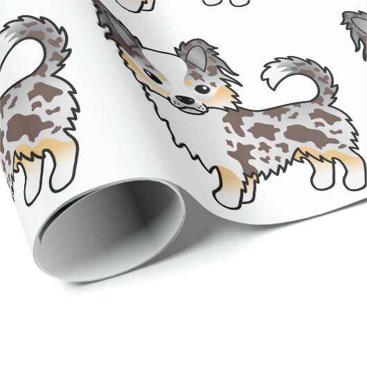 Chocolate Merle Long Coat Chihuahua Dog Pattern Cadeaupapier (Rol Hoek)