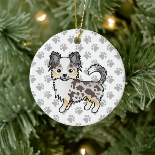 Chocolate Merle Long Coat Chihuahua Dog & Paws Keramisch Ornament