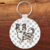 Chocolate Merle Long Coat Chihuahua Dog & Paws Sleutelhanger (Voorkant)