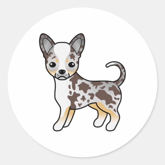 Chocolate Merle Smooth Coat Chihuahua Cartoon Dog Ronde Sticker (Voorkant)