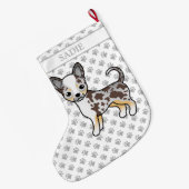 Chocolate Merle Smooth Coat Chihuahua Dog & Name Grote Kerstsok (Achterkant (Hangend))