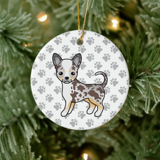 Chocolate Merle Smooth Coat Chihuahua Dog & Paws Keramisch Ornament (Boom)