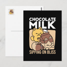 Chocolate Milk Sipping on Bliss – Kawaii Cat Food Briefkaart