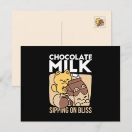 Chocolate Milk Sipping on Bliss – Kawaii Cat Food Feestdagenkaart