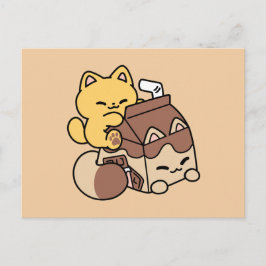 Chocolate Milk Sipping on Bliss – Kawaii Cat Food Feestdagenkaart