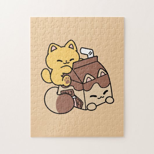 Chocolate Milk Sipping on Bliss – Kawaii Cat Food Legpuzzel (Verticaal)