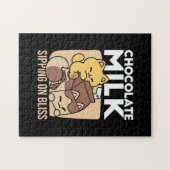 Chocolate Milk Sipping on Bliss – Kawaii Cat Food Legpuzzel (Horizontaal)