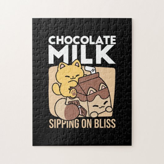 Chocolate Milk Sipping on Bliss – Kawaii Cat Food Legpuzzel (Verticaal)