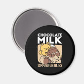 Chocolate Milk Sipping on Bliss – Kawaii Cat Food Magneet (Voorkant / Achterkant)