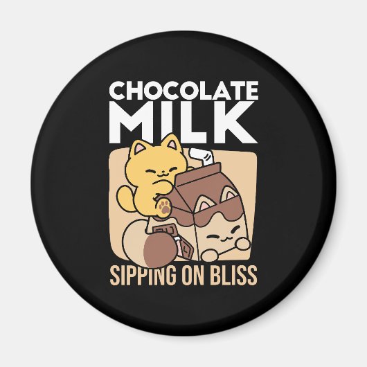 Chocolate Milk Sipping on Bliss – Kawaii Cat Food Magneet (Voorkant)