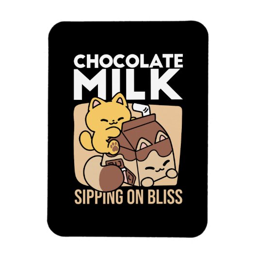 Chocolate Milk Sipping on Bliss – Kawaii Cat Food Magneet (Verticaal)