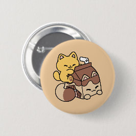 Chocolate Milk Sipping on Bliss – Kawaii Cat Food Ronde Button 5,7 Cm