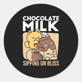 Chocolate Milk Sipping on Bliss – Kawaii Cat Food Ronde Sticker