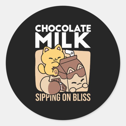 Chocolate Milk Sipping on Bliss – Kawaii Cat Food  Ronde Sticker (Voorkant)